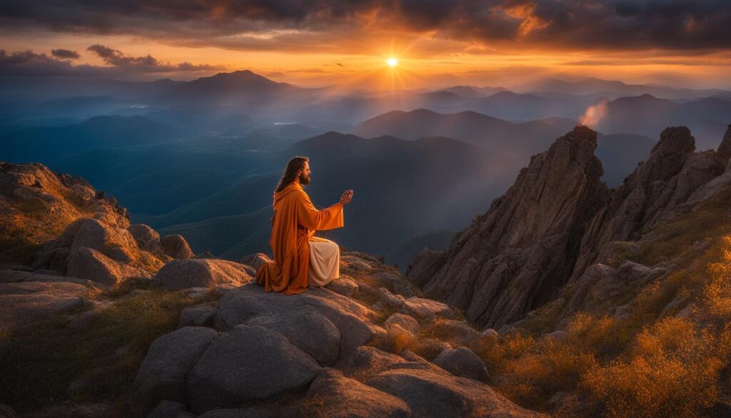 Jesus praying on a mountain