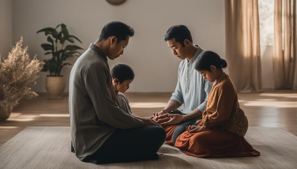 father leading family in prayer